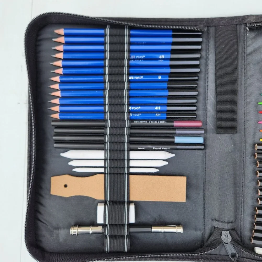 NEW 74 Piece Art Kit Supplies Watercolor Pencils Charcoal Travel Case Colored Pe